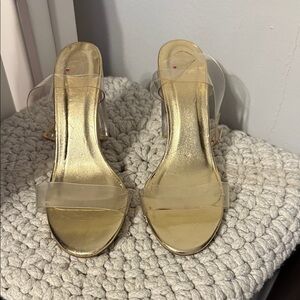 Strappy block clear heels